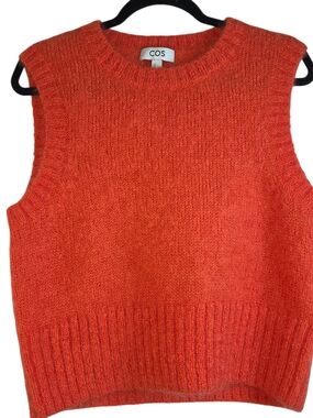 COS Orange Mohair Wool Sweater Vest M Oversized Knit Minimalist Crewneck Layerin